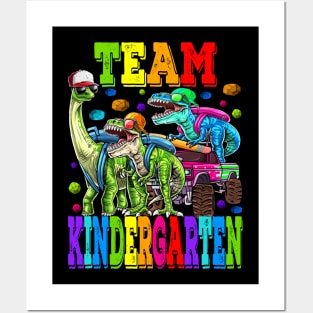 Team Kindergarten Monster Truck Dinosaur T Rex Back To School Posters and Art